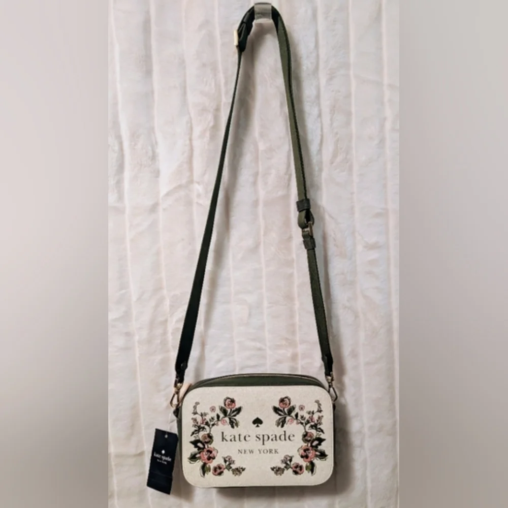NWT 2FER Kate Spade Card Holder &  Crossbody Bag - Green Floral - Picture 4 of 11